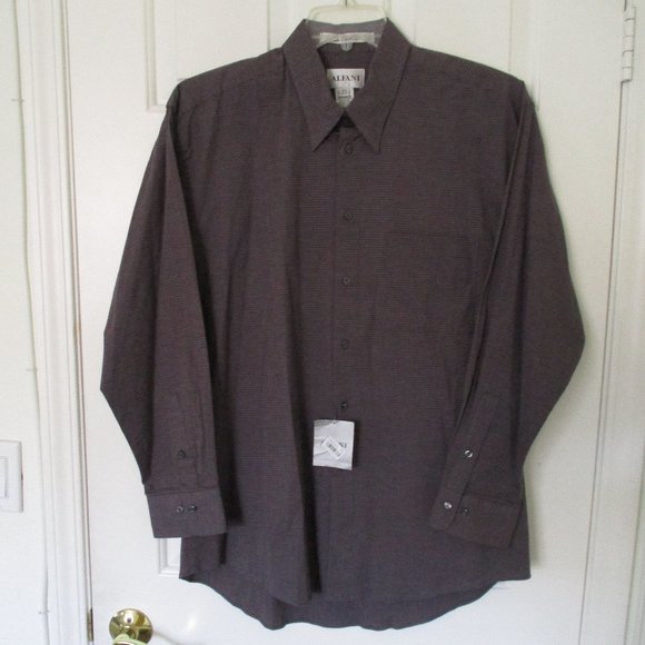 Macy's Alfani Mens L/S Gray Brown Cotton Button Down Dress Shirt NWT- 16.5/32-33 - Picture 2 of 4
